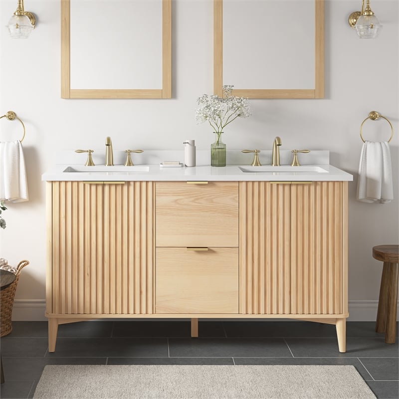 Gabi 60 in. Double Sink Freestanding Rustic Ash Bathroom Vanity