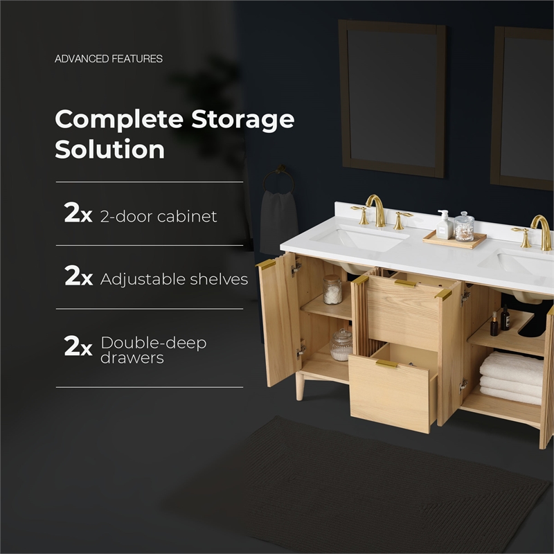 Gabi 60 in. Double Sink Freestanding Rustic Ash Bathroom Vanity