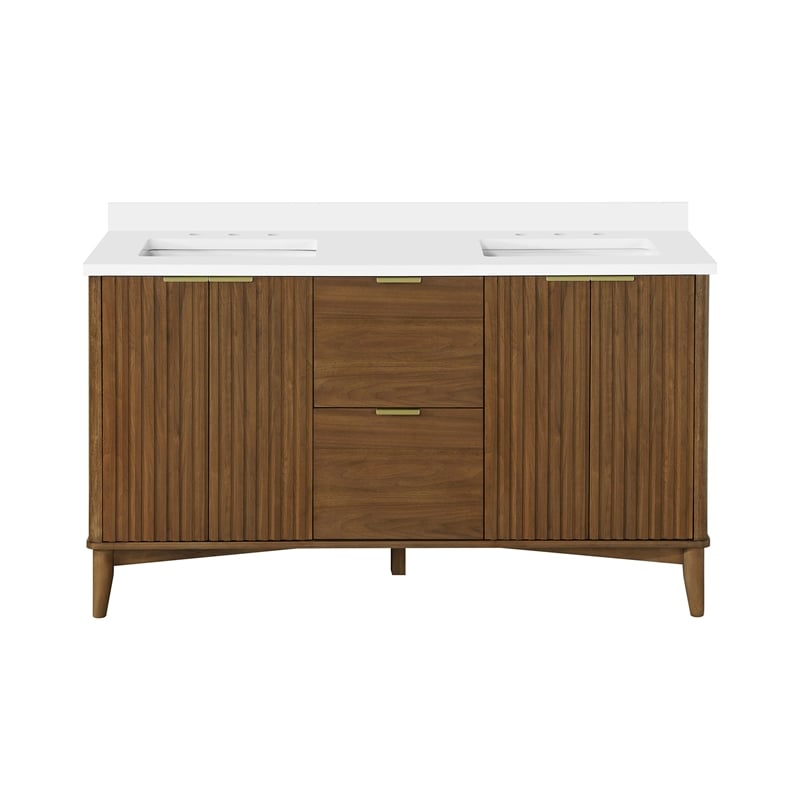 Gabi 60 in. Double Sink Freestanding Warm Walnut Bathroom Vanity