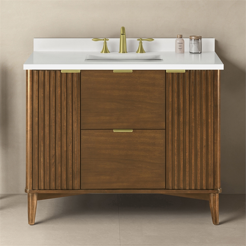 Gabi 42 in. Single Sink Freestanding Warm Walnut Bathroom Vanity