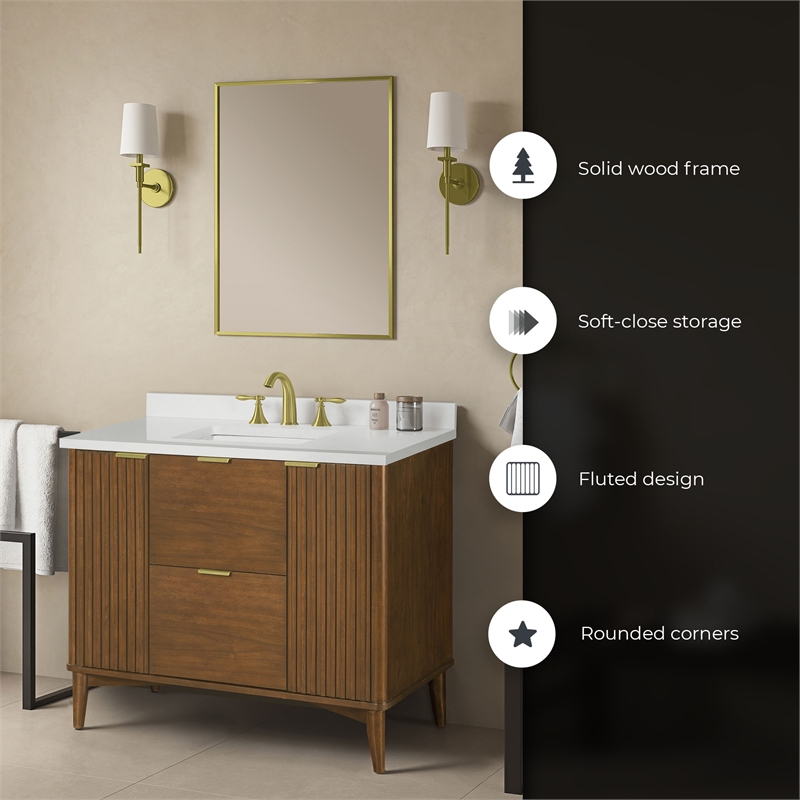 Gabi 42 in. Single Sink Freestanding Warm Walnut Bathroom Vanity