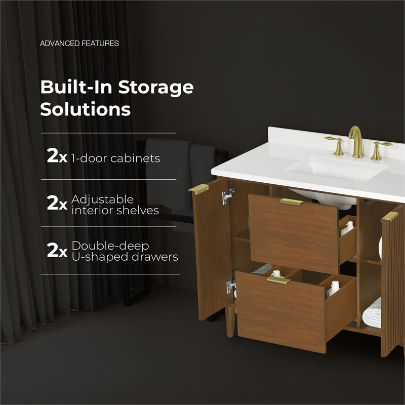Gabi 42 in. Single Sink Freestanding Warm Walnut Bathroom Vanity
