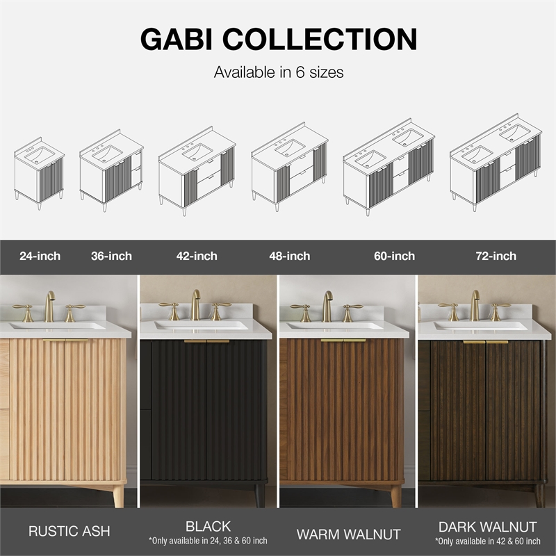 Gabi 42 in. Single Sink Freestanding Warm Walnut Bathroom Vanity