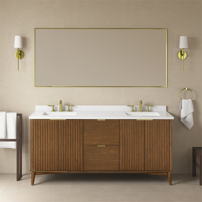 Gabi 72 in. Double Sink Freestanding Warm Walnut Bathroom Vanity