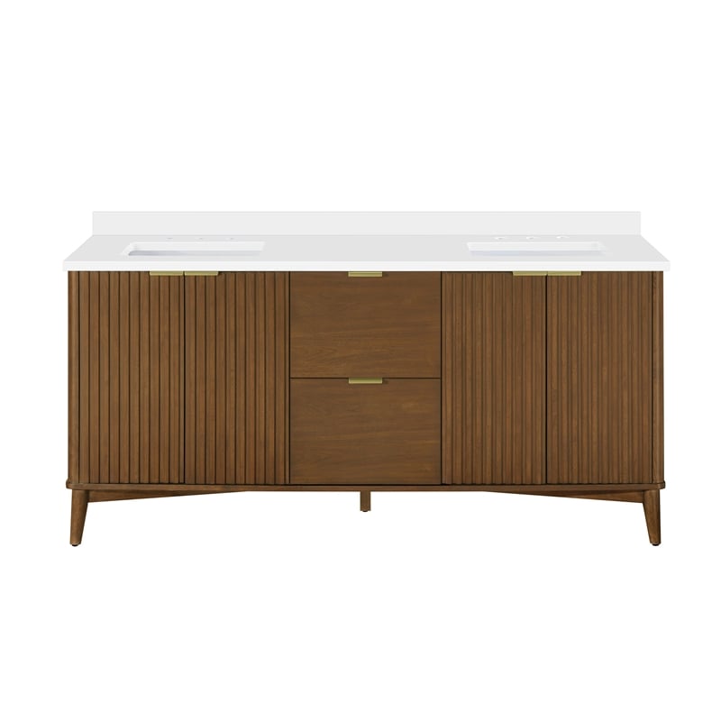 Gabi 72 in. Double Sink Freestanding Warm Walnut Bathroom Vanity