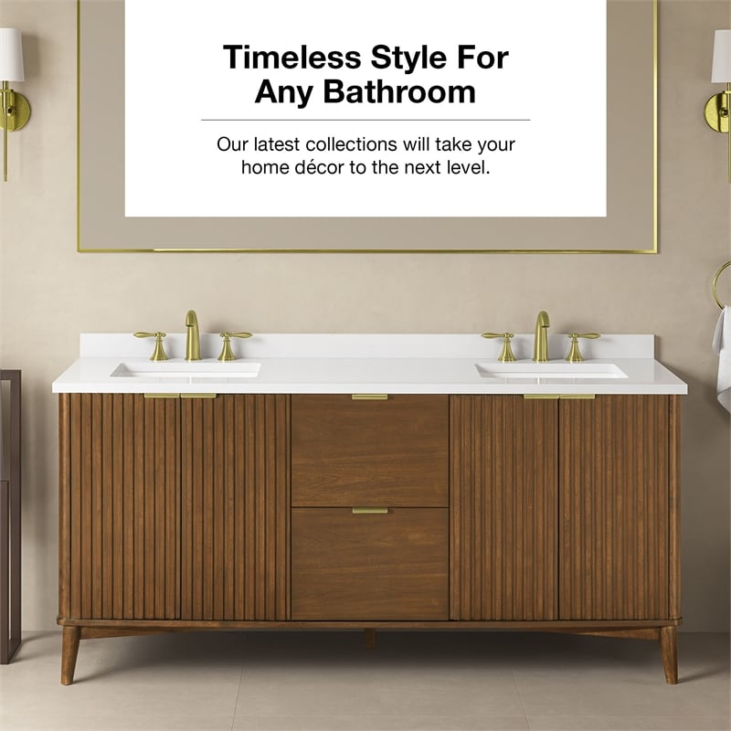 Gabi 72 in. Double Sink Freestanding Warm Walnut Bathroom Vanity