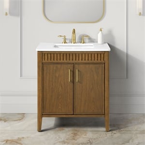 Juliette 30&quot Bathroom Vanity in Warm Walnut with White Countertop