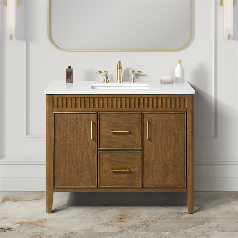 Juliette 42 in. Warm Walnut Vanity with Brushed Gold Hardware