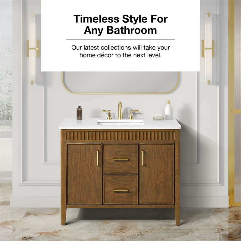 Juliette 42 in. Warm Walnut Vanity with Brushed Gold Hardware