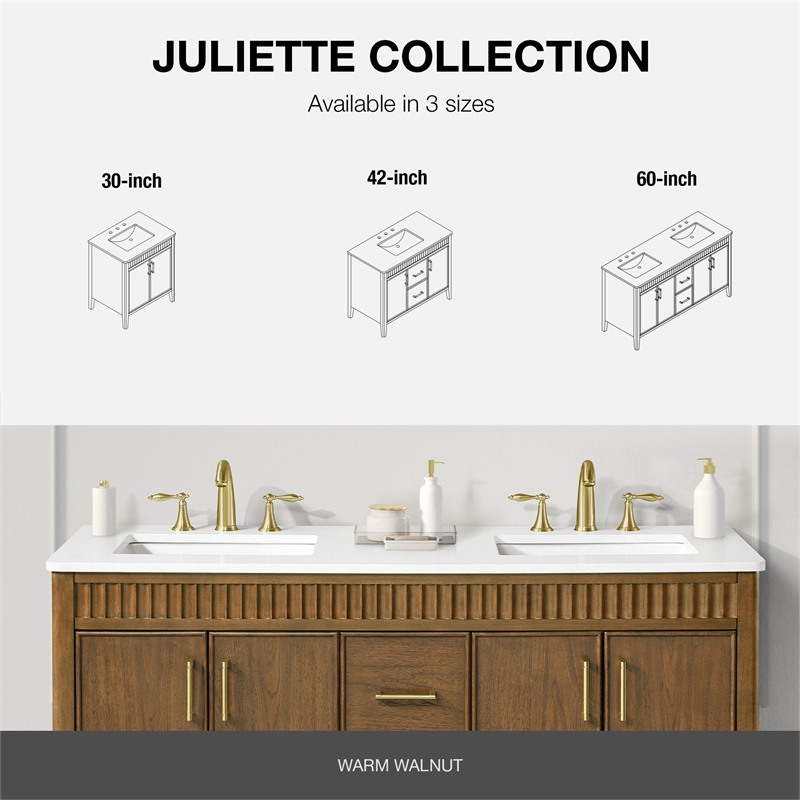 Juliette 42 in. Warm Walnut Vanity with Brushed Gold Hardware