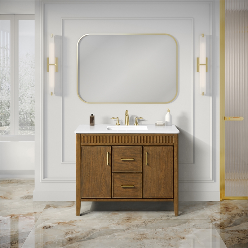 Juliette 42 in. Warm Walnut Vanity with Brushed Gold Hardware