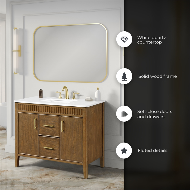 Juliette 42 in. Warm Walnut Vanity with Brushed Gold Hardware