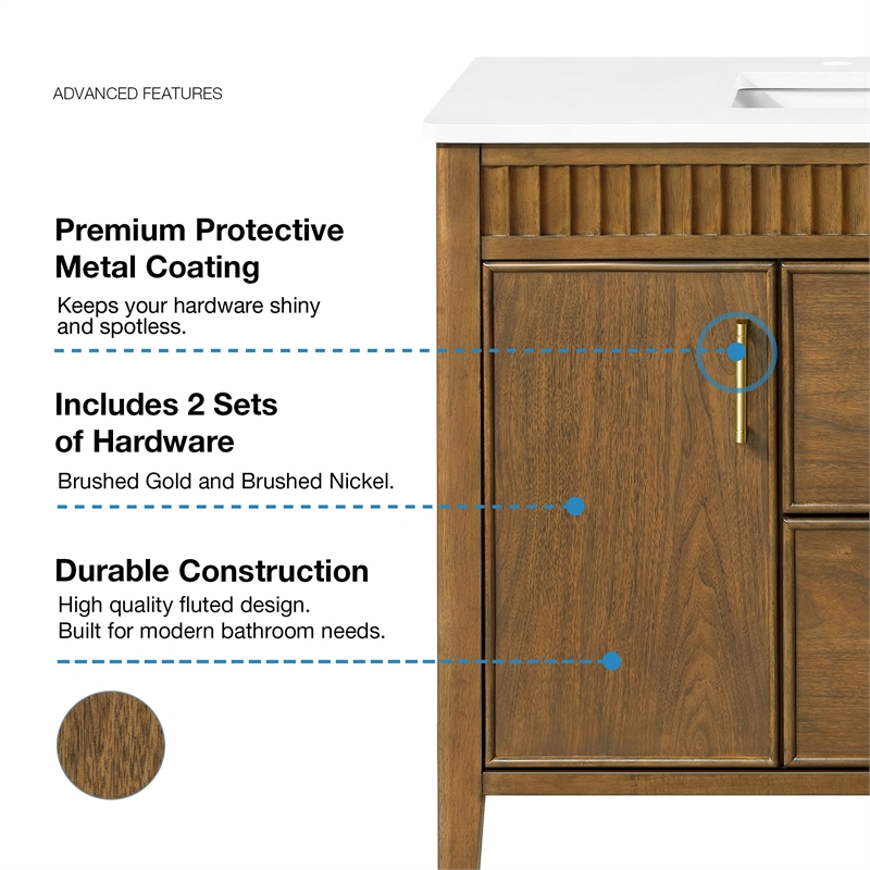 Juliette 42 in. Warm Walnut Vanity with Brushed Gold Hardware