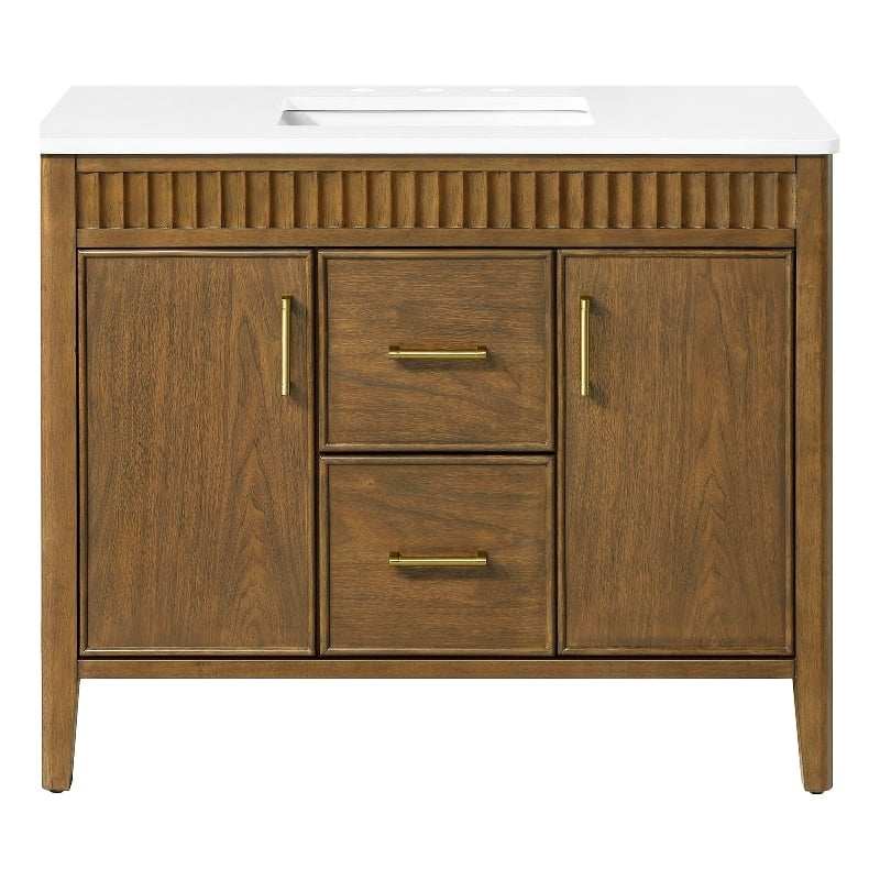 Juliette 42 in. Warm Walnut Vanity with Brushed Gold Hardware
