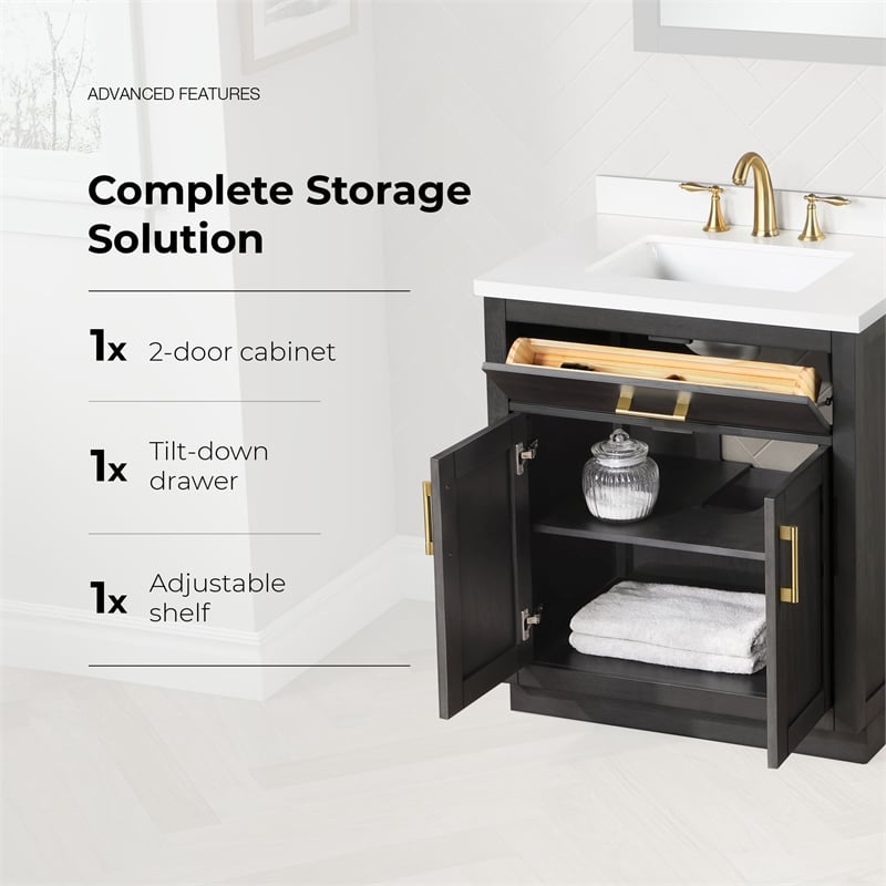 OVE Bailey 30 in. Dark Ebony Wood Bathroom Vanity with White Top