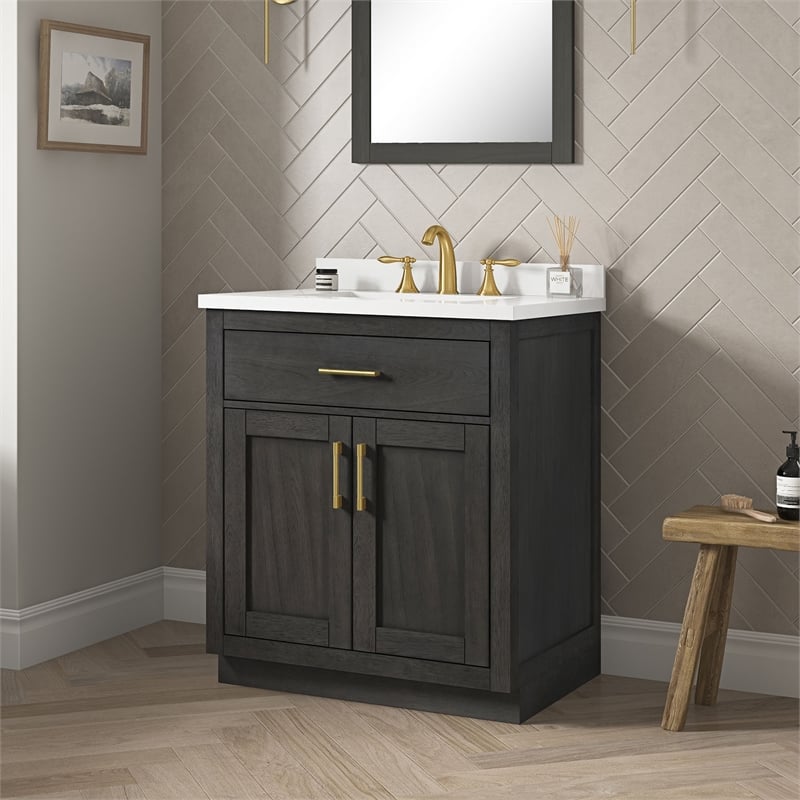 OVE Bailey 30 in. Dark Ebony Wood Bathroom Vanity with White Top