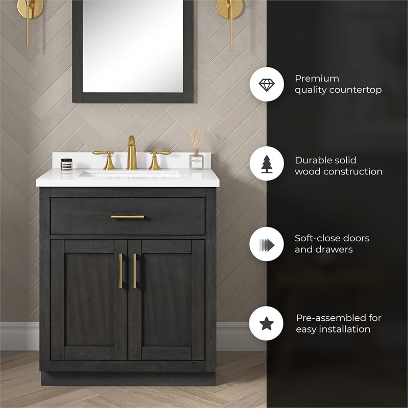 OVE Bailey 30 in. Dark Ebony Wood Bathroom Vanity with White Top