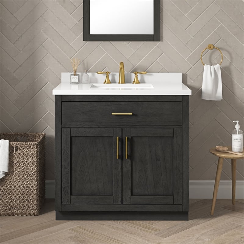 OVE Bailey 36 in. Dark Ebony Wood Bathroom Vanity with White Top