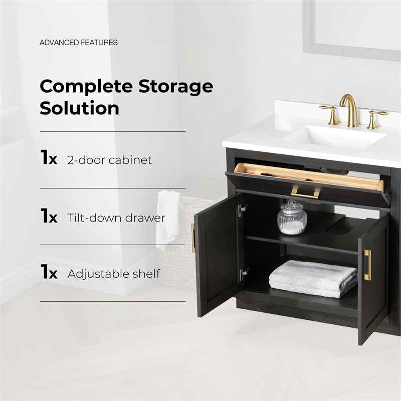 OVE Bailey 36 in. Dark Ebony Wood Bathroom Vanity with White Top