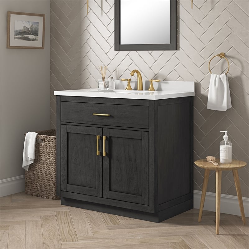 OVE Bailey 36 in. Dark Ebony Wood Bathroom Vanity with White Top