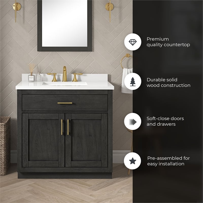 OVE Bailey 36 in. Dark Ebony Wood Bathroom Vanity with White Top