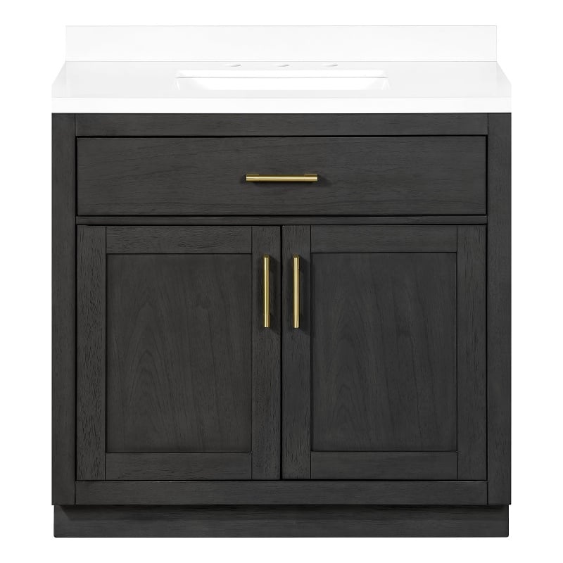 OVE Bailey 36 in. Dark Ebony Wood Bathroom Vanity with White Top
