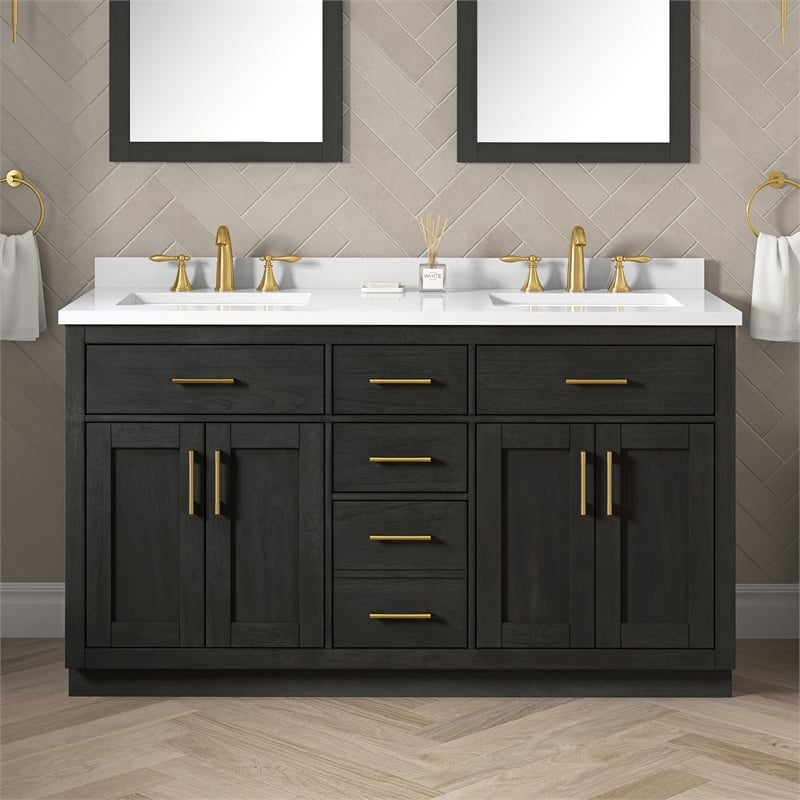 OVE Bailey 60 in. Dark Ebony Wood Bathroom Vanity with White Top