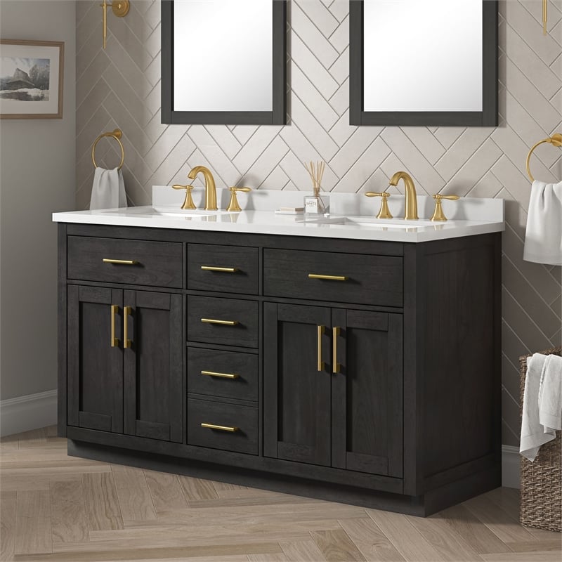 OVE Bailey 60 in. Dark Ebony Wood Bathroom Vanity with White Top
