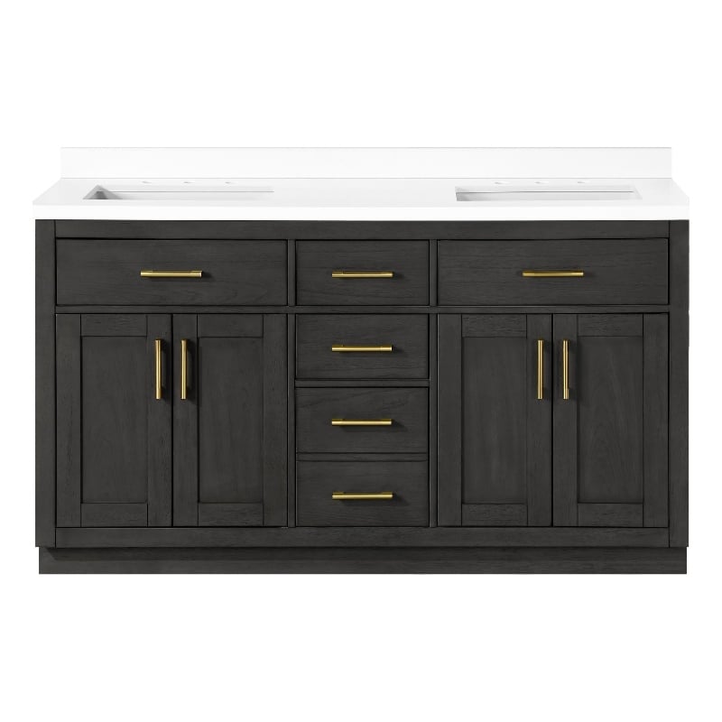 OVE Bailey 60 in. Dark Ebony Wood Bathroom Vanity with White Top