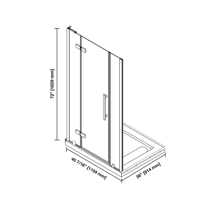 Pasadena 48x 36 x 74-3/4 Alcove Shower Kit with Base and Door in Brushed Gold