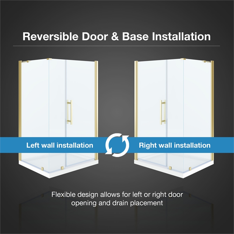 Pasadena 48 x 36 x 74-3/4 Corner Shower Kit with Base and Door in Brushed Gold