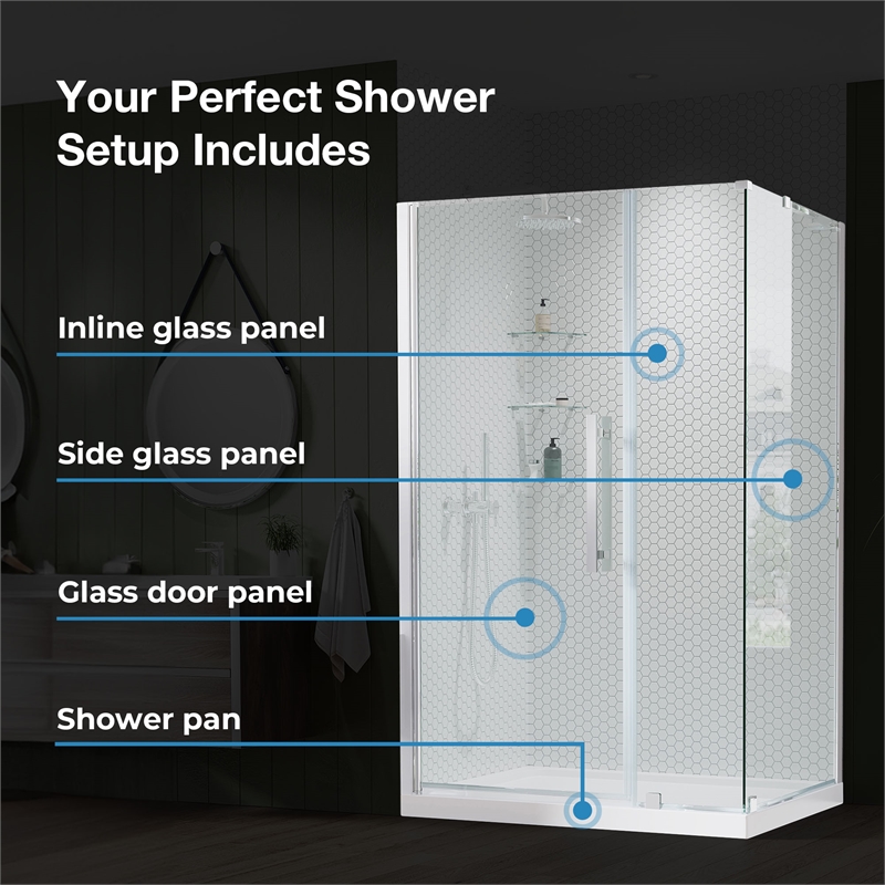 Pasadena 36 x 36 x 74-3/4 Alcove Shower Kit with Base and Door in Black