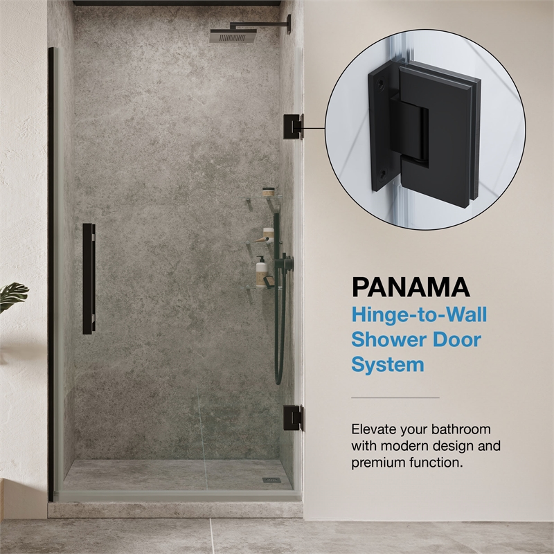 Panama 36 x 36 x 74-3/4 Corner Shower Kit with Base and Door in Black