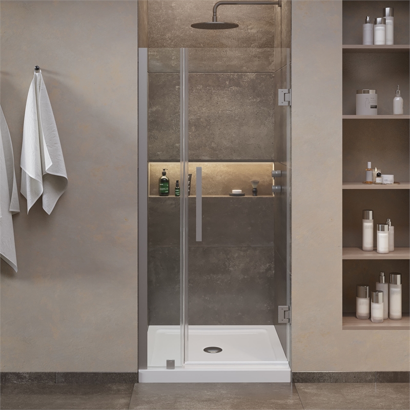 Panama 36 x 36 x 74-3/4 Alcove Shower Kit with Base and Door in Satin Nickel