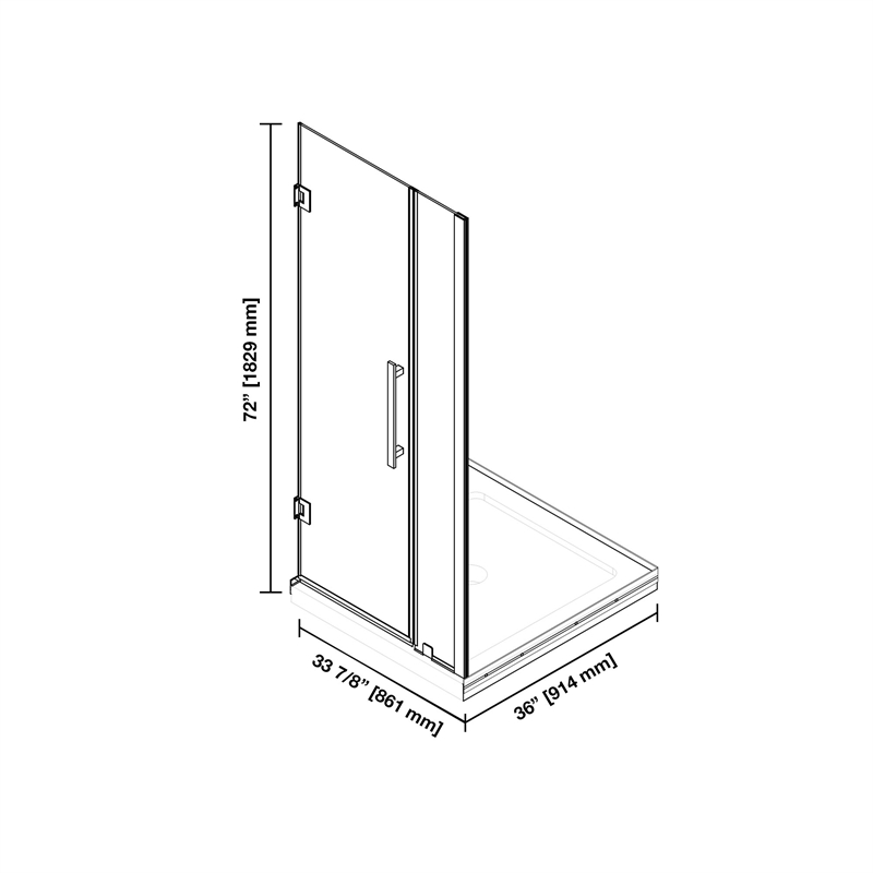 Panama 36 x 36 x 74-3/4 Alcove Shower Kit with Base and Door in Satin Nickel