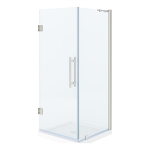 Panama 32 x 32 x 74-3/4 Corner Shower Kit with Base and Door in Satin Nickel