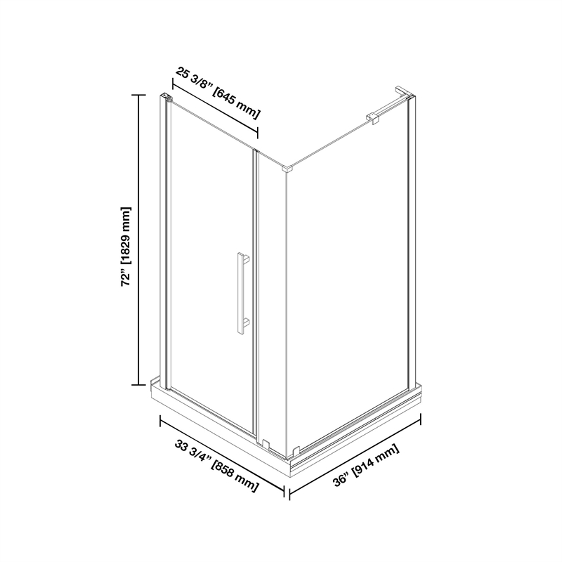 Pasadena 36 x 36 x 74-3/4 Corner Shower Kit with Base and Door in Satin Nickel