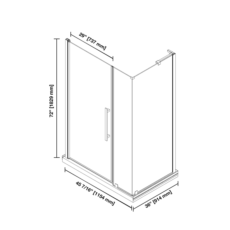 Pasadena 48 x 36 x 74-3/4 Corner Shower Kit with Base and Door in Satin Nickel
