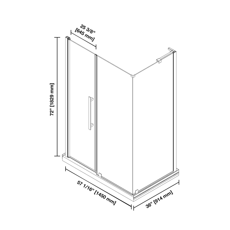 Pasadena 60 x 36 x 74-3/4 Corner Shower Kit with Base and Door in Satin Nickel