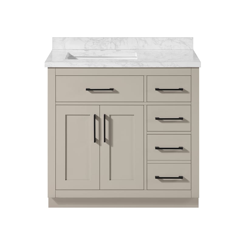 Athea 36 in. Greige Bathroom Vanity with White Top and Matte Black Hardware