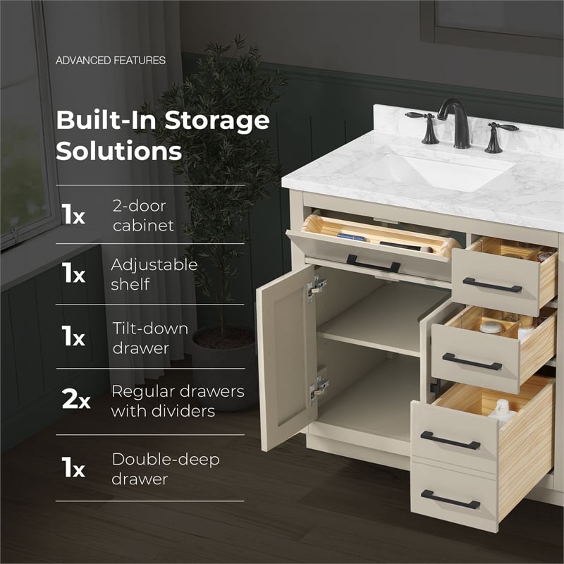 Athea 36 in. Greige Bathroom Vanity with White Top and Matte Black Hardware