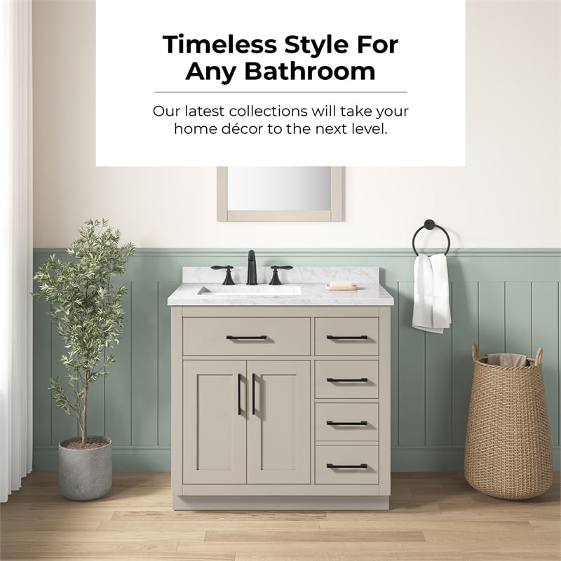 Athea 36 in. Greige Bathroom Vanity with White Top and Matte Black Hardware