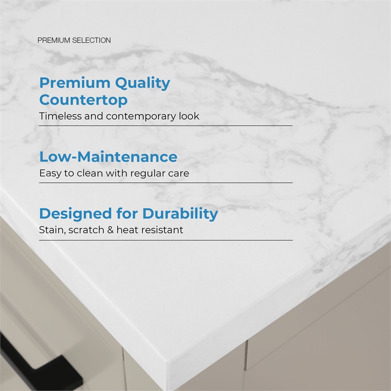 Athea 36 in. Greige Bathroom Vanity with White Top and Matte Black Hardware