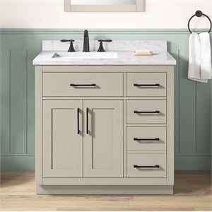Athea 36 in. Greige Bathroom Vanity with White Top and Matte Black Hardware