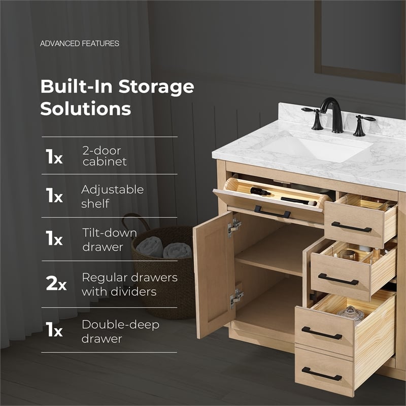 Athea 36 in. Sahara Birch Bathroom Vanity with White Top and Matte Black Hardware