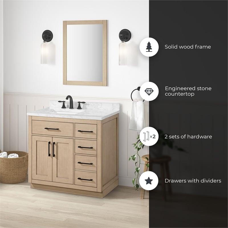 Athea 36 in. Sahara Birch Bathroom Vanity with White Top and Matte Black Hardware