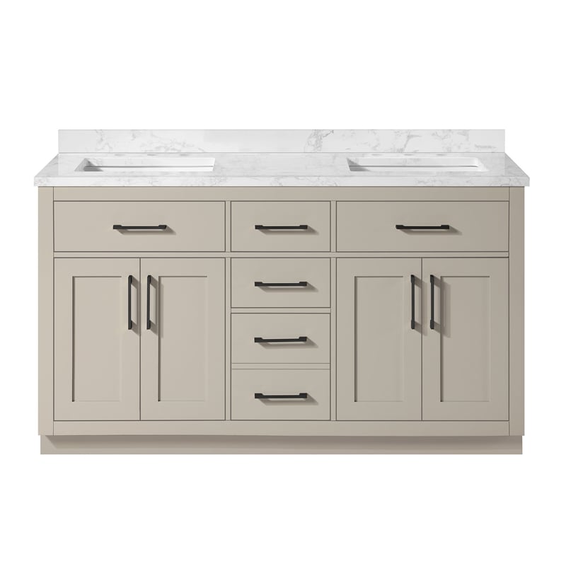 Athea 60 in. Greige Bathroom Vanity with White Top and Matte Black Hardware