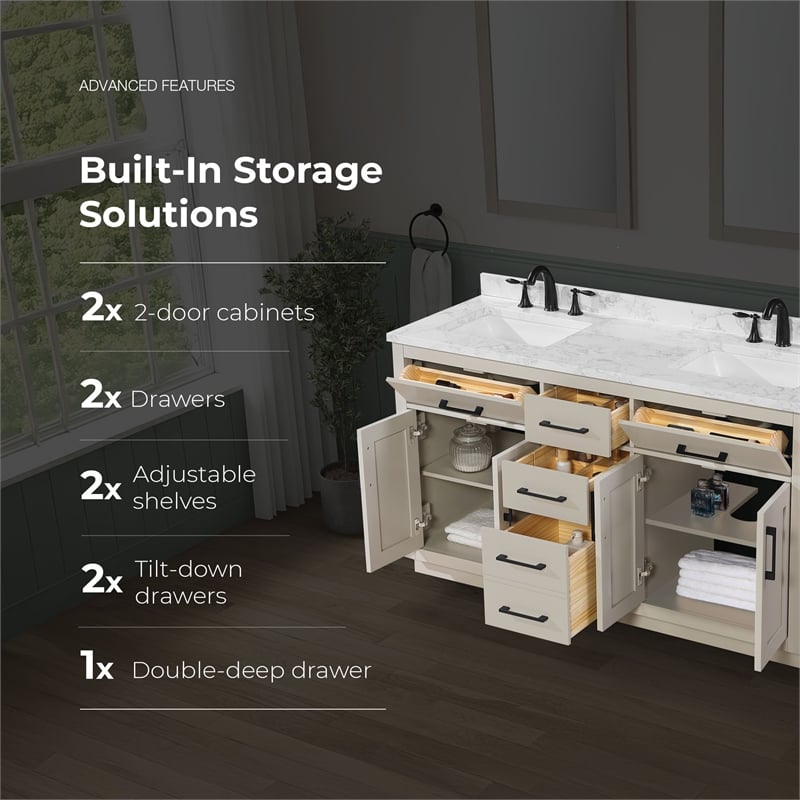 Athea 60 in. Greige Bathroom Vanity with White Top and Matte Black Hardware