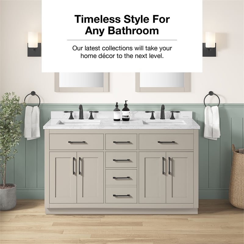 Athea 60 in. Greige Bathroom Vanity with White Top and Matte Black Hardware
