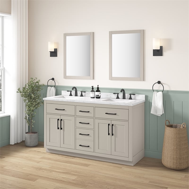 Athea 60 in. Greige Bathroom Vanity with White Top and Matte Black Hardware